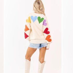 Rainbow Heart Colorful Heart Patched Sweater